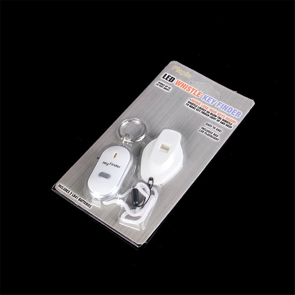 LED fischio Key Finder lampeggiante segnale acustico controllo allarme anti-perso localizzatore di chiavi Finder Tracker con portachiavi: White