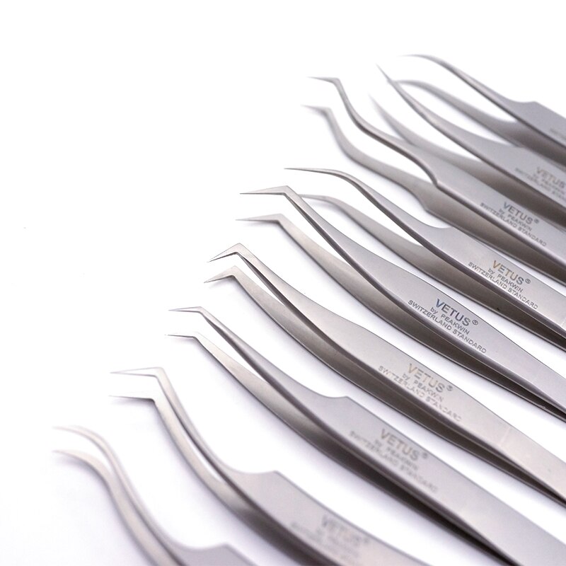 VETUS Tweezers Golden Steel Stamp Brand Styles MCS D Series Premium Pincers for Eyelash Extension