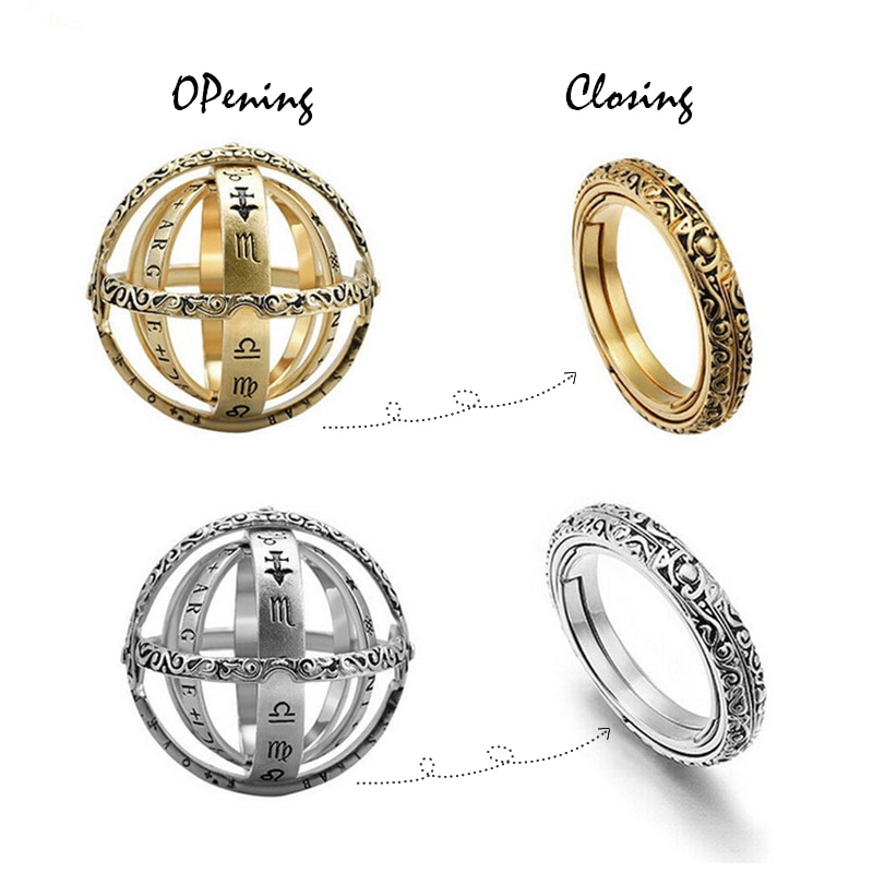 Gold/Silver Astronomical Sphere Ball Ring For Men Women Metal Complex Rotating Cosmic Rings Men Jewelry