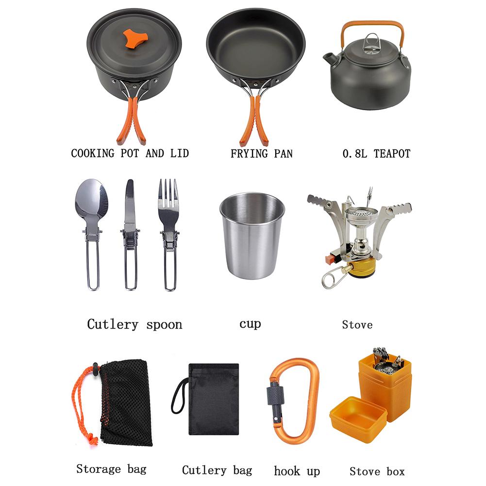 Camping Cookware Ultralight Utensils Outdoor Tableware Set Hiking Picnic Cooking Backpacking Camping Tableware Pot Pan 1-2person
