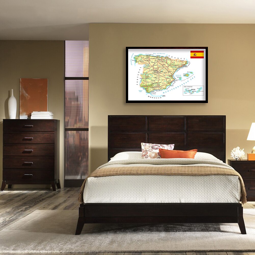 84*59cm The Spain Map of Road and Rail Network (In Spanish ) Wall Art Poster Canvas Painting School Supplies Home Decoration