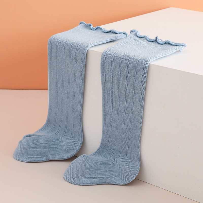 Leuke Streep Effen Kleur Over De Knie Baby Meisjes Kousen Sokken Baby Katoenen Zachte Warme Casual Kinderen Sokken meisje: blue / 0-12M