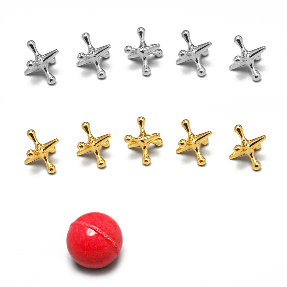 Classic Metal Jacks Set with 1 Balls - 10pc Retro Game, Durable, Enhances Coordination, Ideal for All Ages: Red