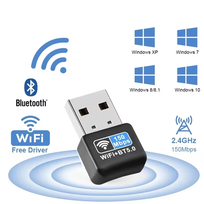 2 IN1 150Mbps Wireless Network Card 2.4GUSB WiFi Adapter Bluetooth USB Adapter Wireless Wlan Receiver for Win 10/11 PC Desktop