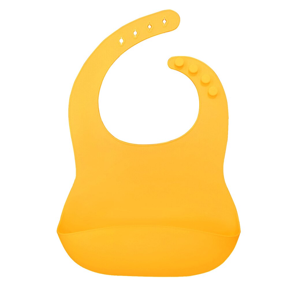 Solid Color Baby Silicone Waterproof Bib with Pockets Feeding Saliva Towel Apron: YELLOW