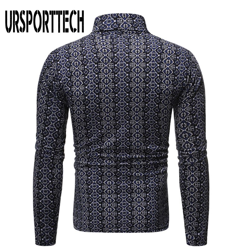 Autumn Winter Men's Clothing Basic Turtleneck Tshirt Slim Male Casual 3D Printed Long-sleeve T-shirt Men Underwear