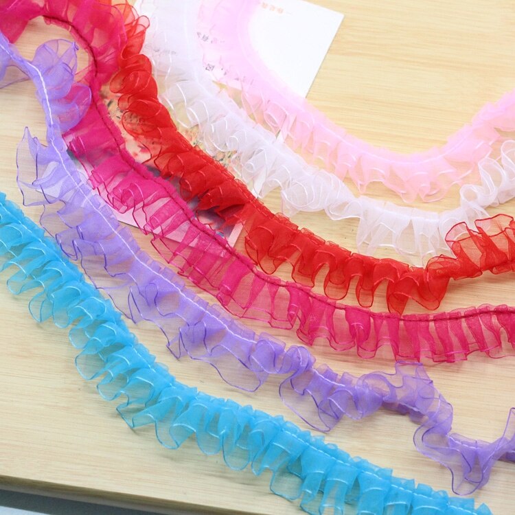 Ruban en dentelle Organza plissé multicolore, 1 mètre, 2 couches, tissu maille froncée, bricolage de robe de mariée, garniture en dentelle, artisanat de couture