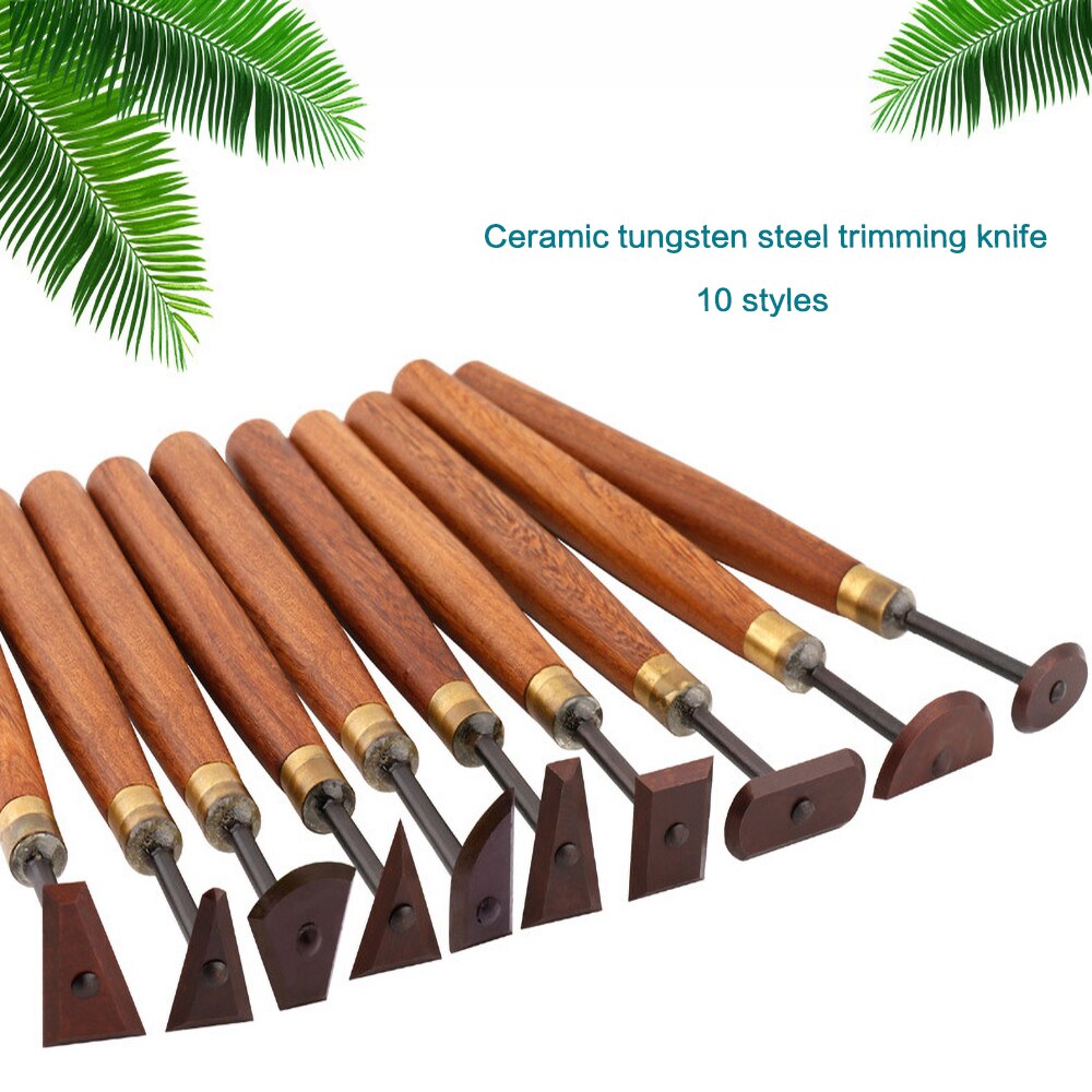 Herramientas de cerámica de caoba de , cuchillo de acero de tungsteno, escultura de arcilla con mango de madera, herramienta práctica de recorte, arte DIY