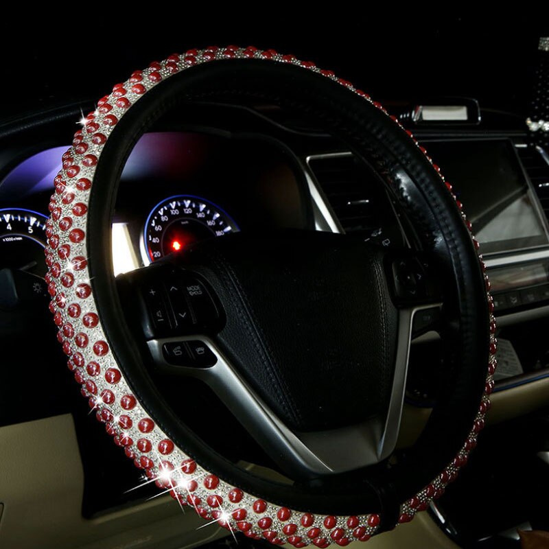 37.5Cm Stuurhoes Kleurrijke Diamant Antislip Coprivolante Auto Cubre Volante Auto Accessoires Interieur Universele: Red