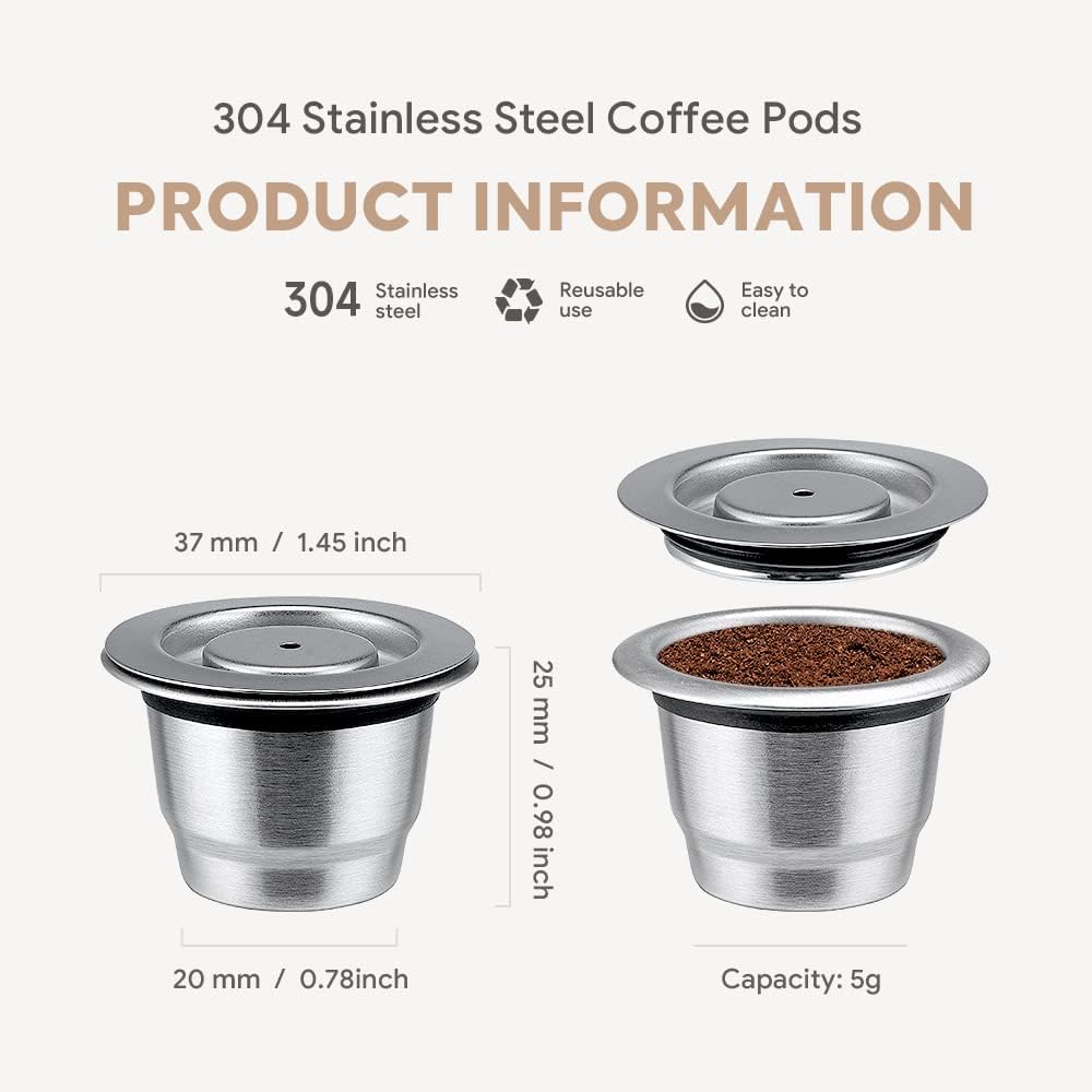 Wiederverwendbare Edelstahlkapsel für Nespresso passen Essenza Mini Inissia Elf Mahcine Espresso nachfüllbare Kaffeepads mit Gummis
