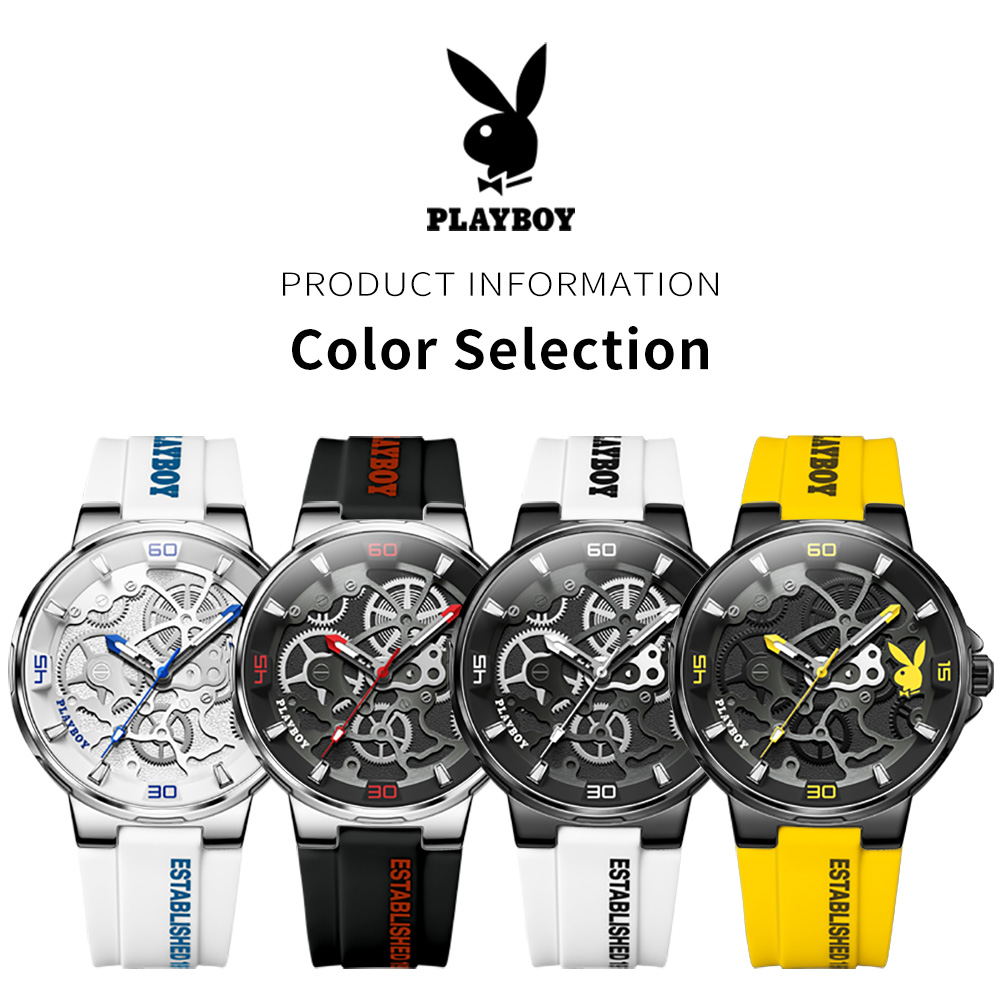 PLAYBOY, relojes clásicos originales de para hombre, relojes luminosos de lujo con correa de silicona resistente al agua para hombre