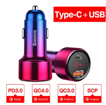 Baseus 45W Quick Charge 4.0 3.0 Usb Car Charger Voor Iphone 11 Pro Max Xiaomi Samsung QC4.0 QC3.0 Qc type C Pd Auto Fast Charger: Type C USB Red