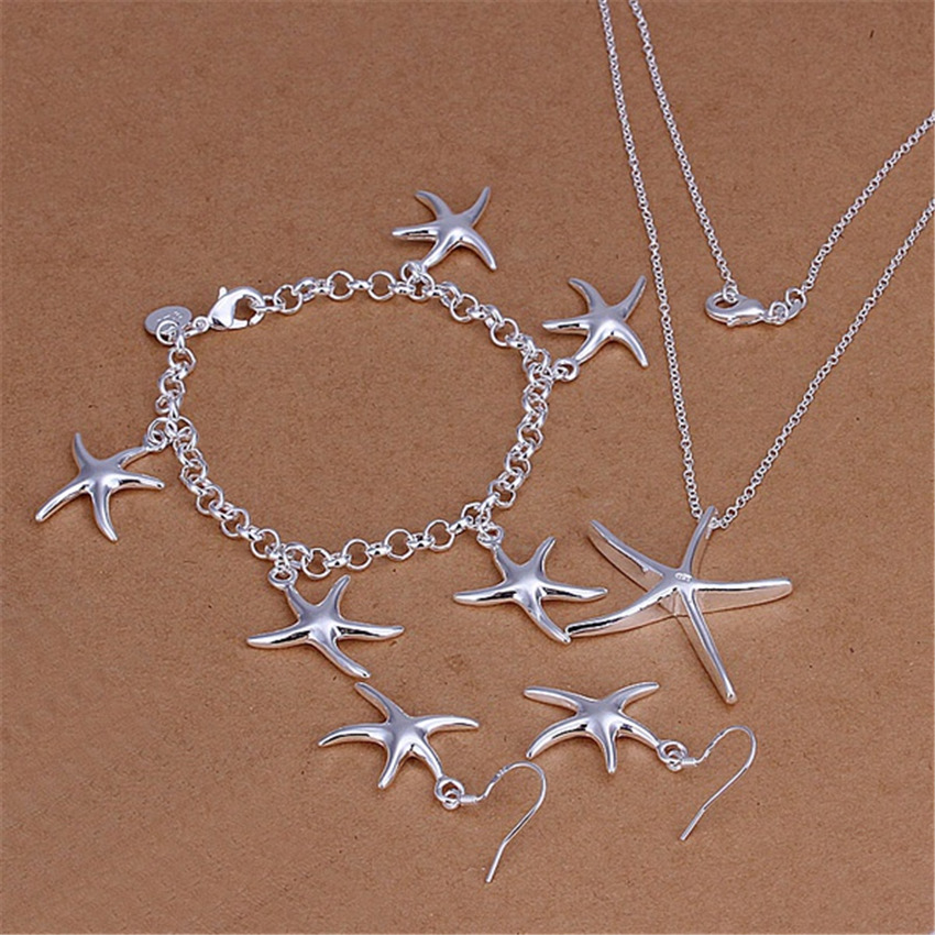 925 Sterling Zilveren Fijne Zeester Hanger Armband Ketting Oorbellen Sieraden Set Voor Vrouwen Party Christmas