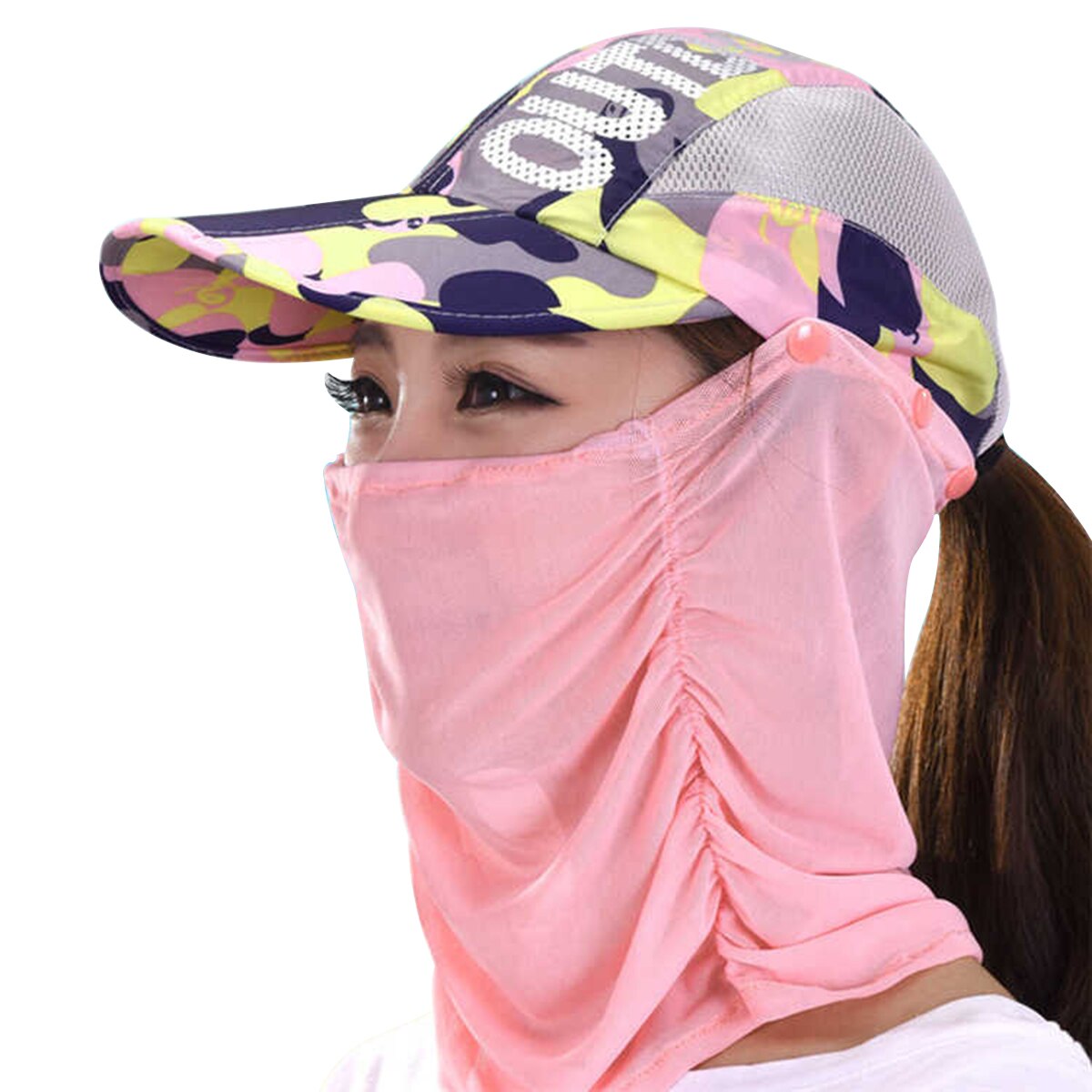 Women Foldable Sun Protection Baseball Cap Outdoor Beach Camping Hat with Removable Neck Face Flap Cover: 01