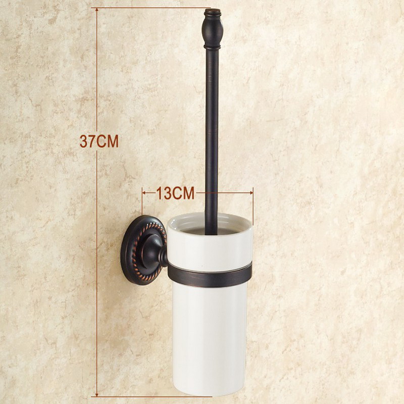 Oil Rubbed Bronze Toilet Brush Holders With Ceramic Cup Wall Mounted Black Brass Toilet Brush Bathroom Accessories BD658