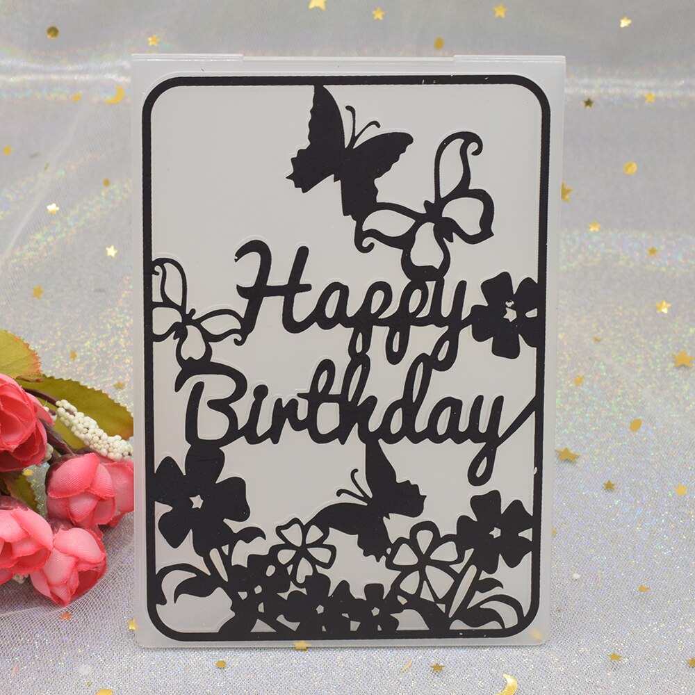 Happy Birthday Pattern 3D Embossing Folders for DIY Scrapbooking Paper Card Making Plastic Embossing Template Stencil: happy birthday