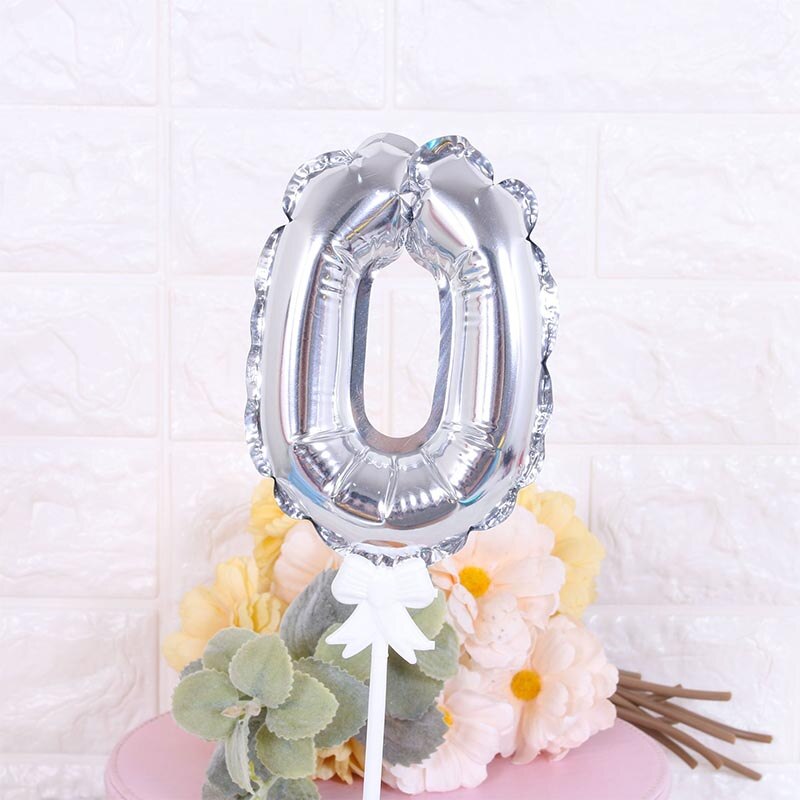 7Inch Mini Gold Silver Foil Number Balloons Cake Topper Diy Kids Birthday Cake Flags For Wedding Anniversary Birthday Decoration: Silver 0