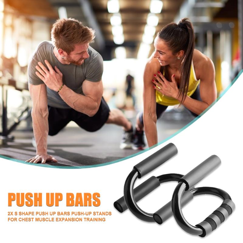 2x S Shape Push Up Bars Push-Up Stands Borst Spier Uitbreiding Apparatuur Push-Ups Stands Bars Tool fitness Training