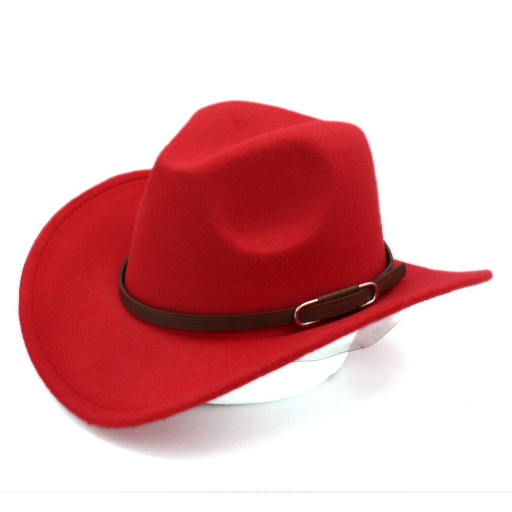 Mistdawn dla obu płci zachodniej kowbojski kapelusz za hodowcę bydła kowbojka jazda czapka czapka z szerokim rondem w/brązowy skórzany pasek zespół rozmiar 56- 58 cm: Czerwony