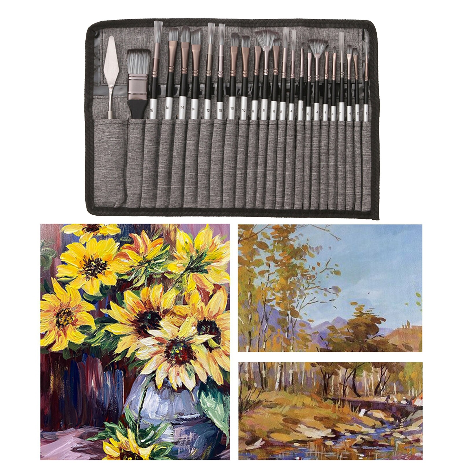 24Piece Paint Brushes Set Artist Art Painting Supplies Acrylic Oil Paintings: Gray Storage Bag