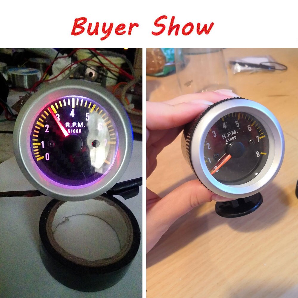 2" 52mm tacometro 12V Car LED Tacho Gauge Tachometer Boat Carbon Fiber Face Yellow 0-8000 RPM meter 6050 metro inter Auto