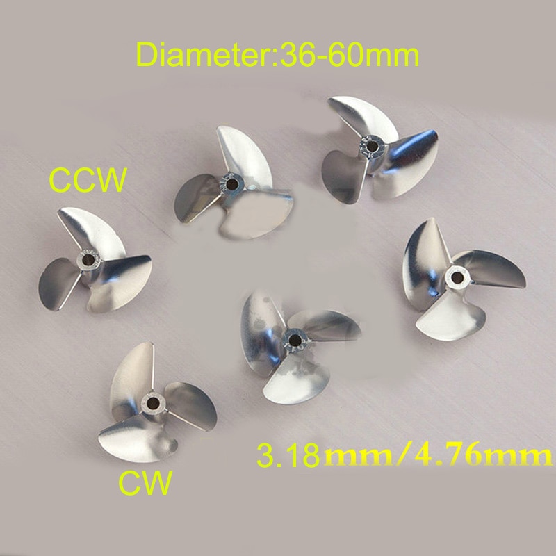 1PC Model Boat Propeller CNC Paddle 36-60mm 3 Blades Props Aperture 3.18mm/4.76mm Pitch 1.4 CW/CCW Propellers for RC Racing Ship