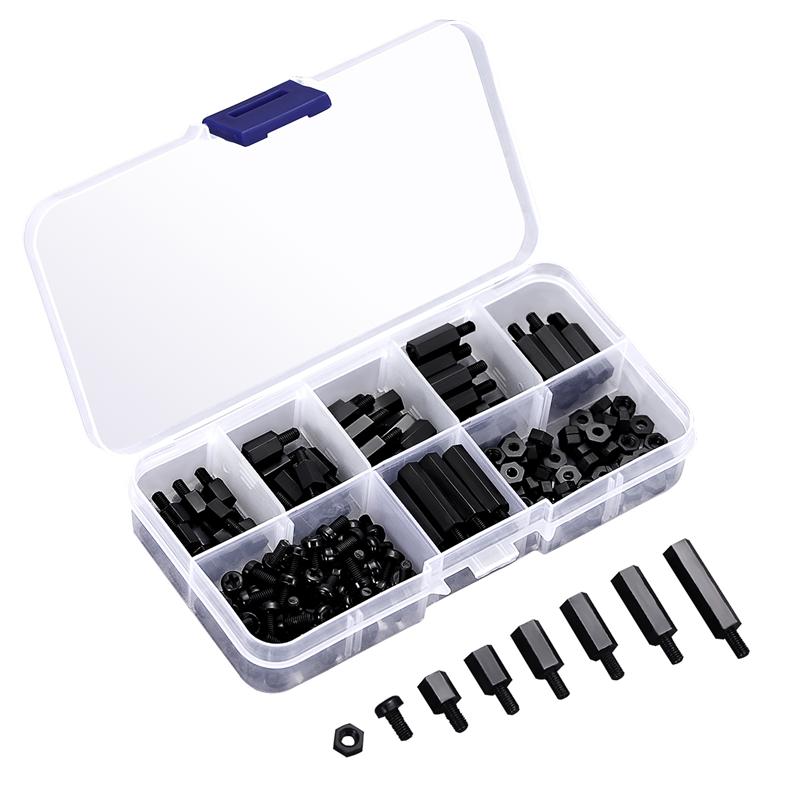 ROSENICE 180 stücke M3 Nylon verhexen Abstandshalter Schrauben Muttern Abstandsbolzen Schwarz Platine Abstandsbolzen Montage Hardware- Abstandshalter Sortiment