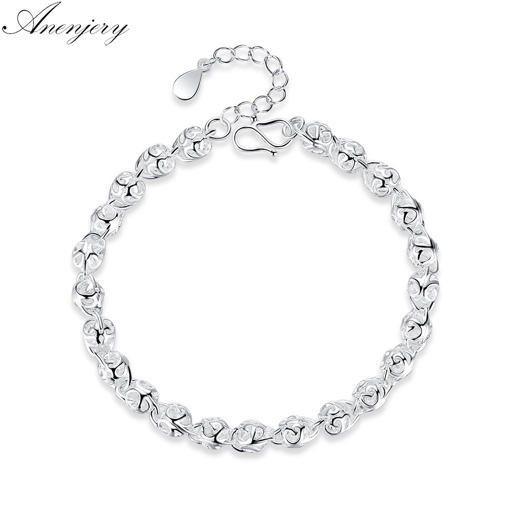 Anenjery Hollow Ball Bracelet For Women Girl Silver Color Bracelet Christmas S-B201