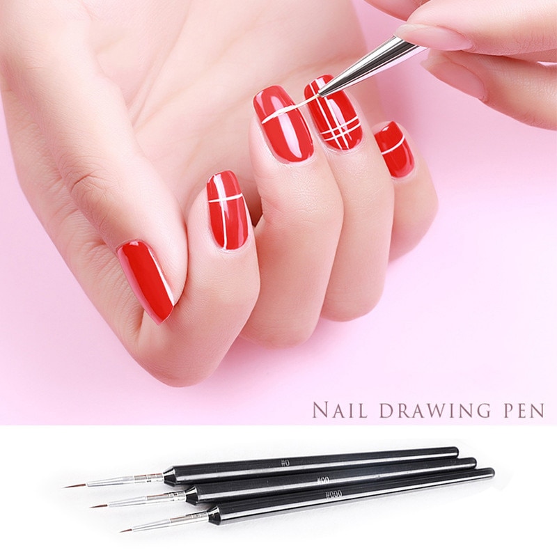 3 PCS Nail Painting Brushed Plastic Color Hook Line Pen Pull Flower Pen Drawing Line Fine Detail Use Personal