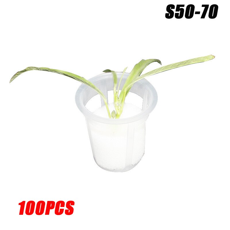 Vasos de red de plástico para jardín de 100 Uds., tazas de red de malla ranurada, juego de tazas para plantar, cestas anchas para hidroponia: S50 70