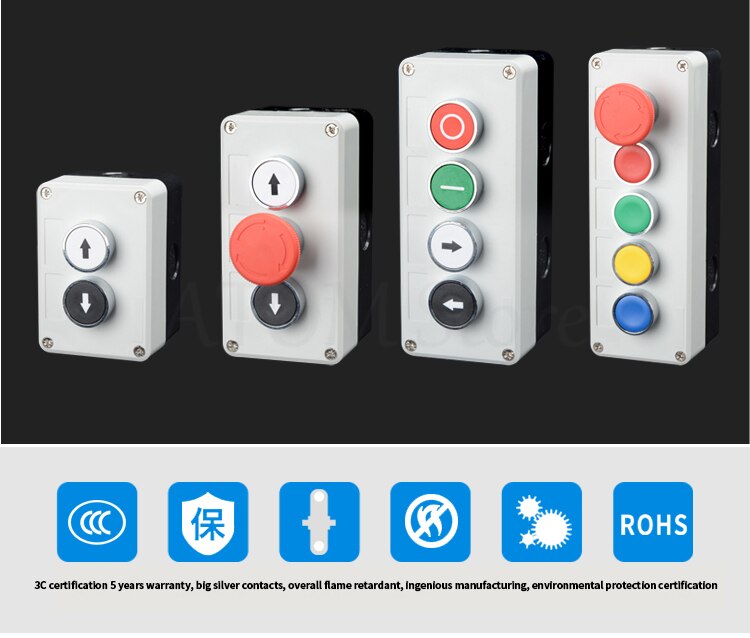 Metal button switch control box start stop industrial identification symbol self reset circular emergency stop