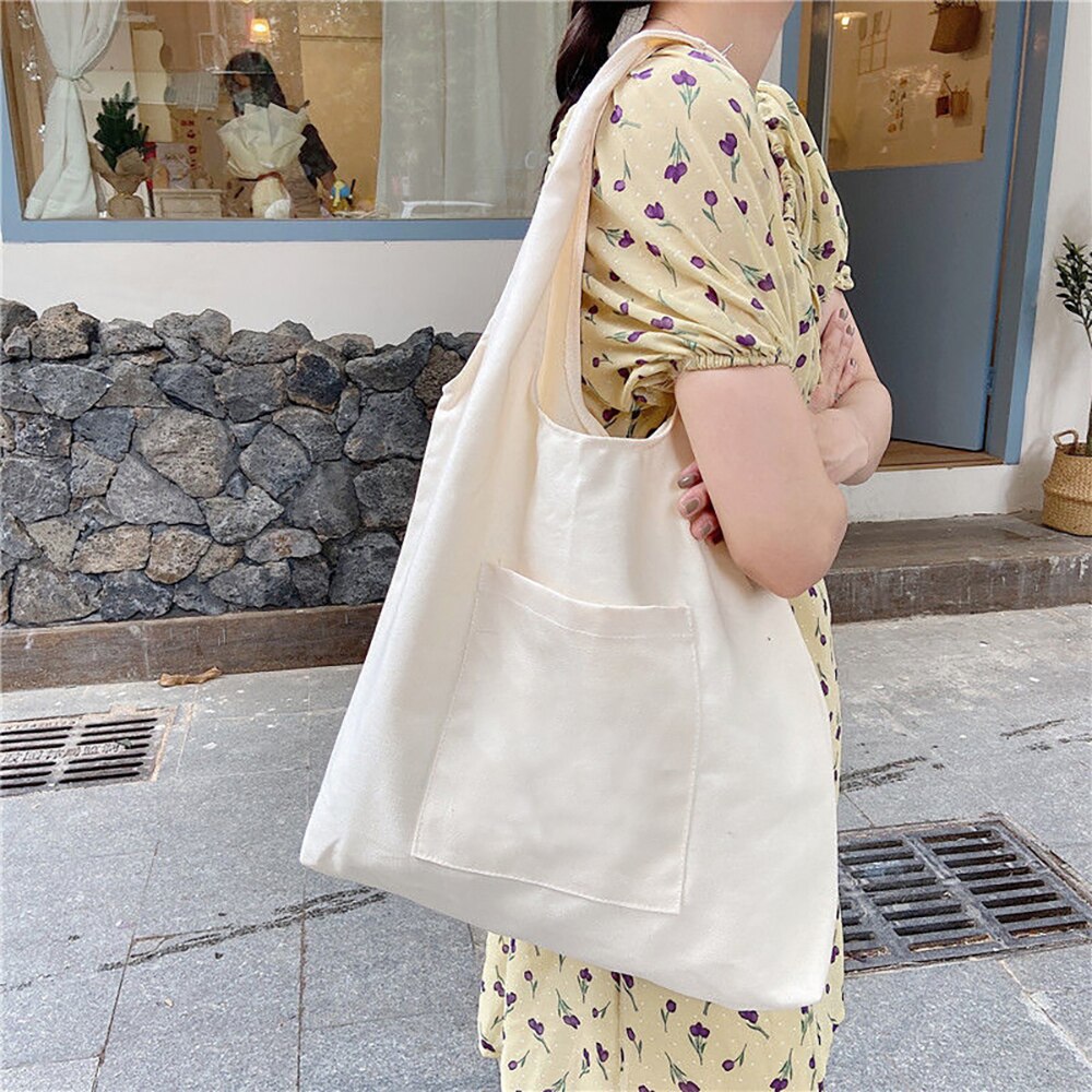 Vrouwen Boodschappentassen Canvas Forens Vest Bag Herbruikbare Kruidenier Handtassen Eco Messenger Tote Shopper Tas: Solid color