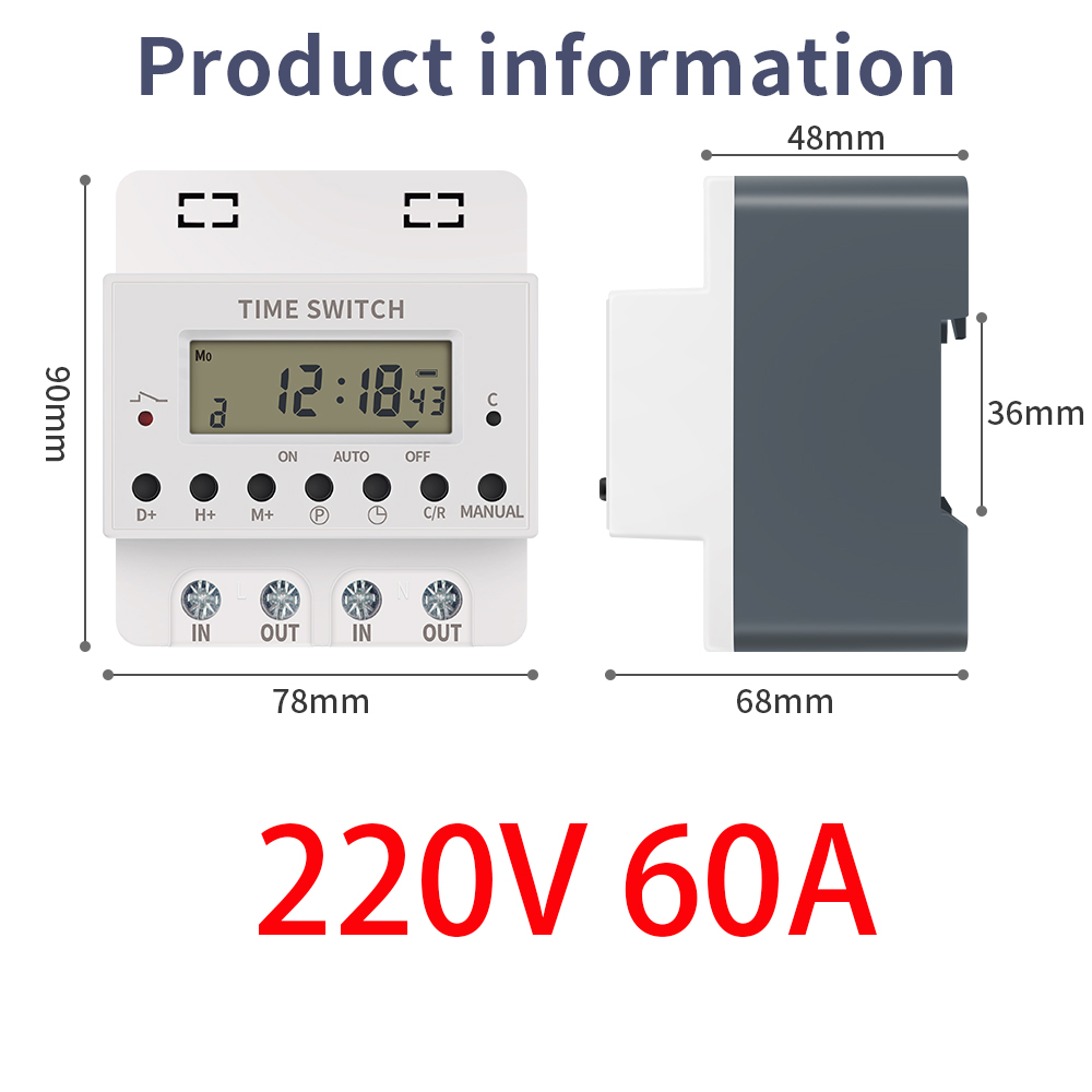220 V Tijdschakelaar 60A 80A 100A Digitale Timing Controller Wekelijks 7 Dagen Programmeerbare Timer Automatische Schakelaar voor Licht Opladen: Zilver