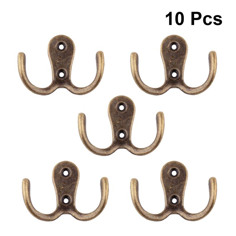 10pcs 2-Pronged Coat Hooks Wall-Mounted Hooks Zinc Alloy Coat Hooks Organizer 2 Hole Towel Hanger For Coats Hats Clothing: Bronze