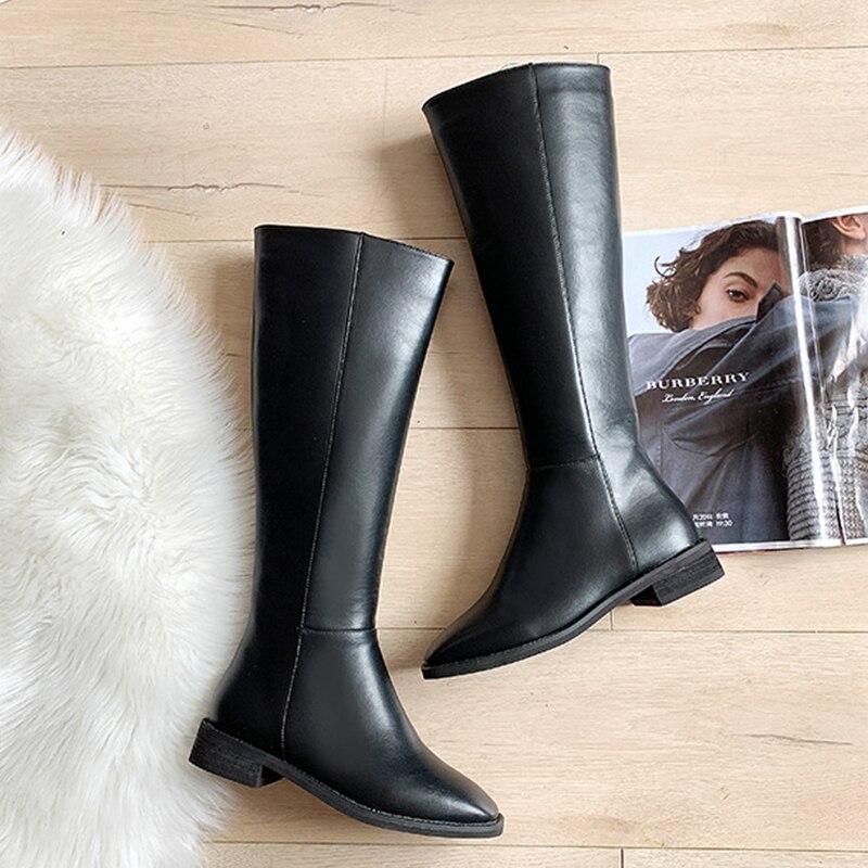 Kniehoge laarzen vierkante neus dames winterlaarzen rits lange laarzen damesschoenen pu leren laarzen herfstschoenen dames