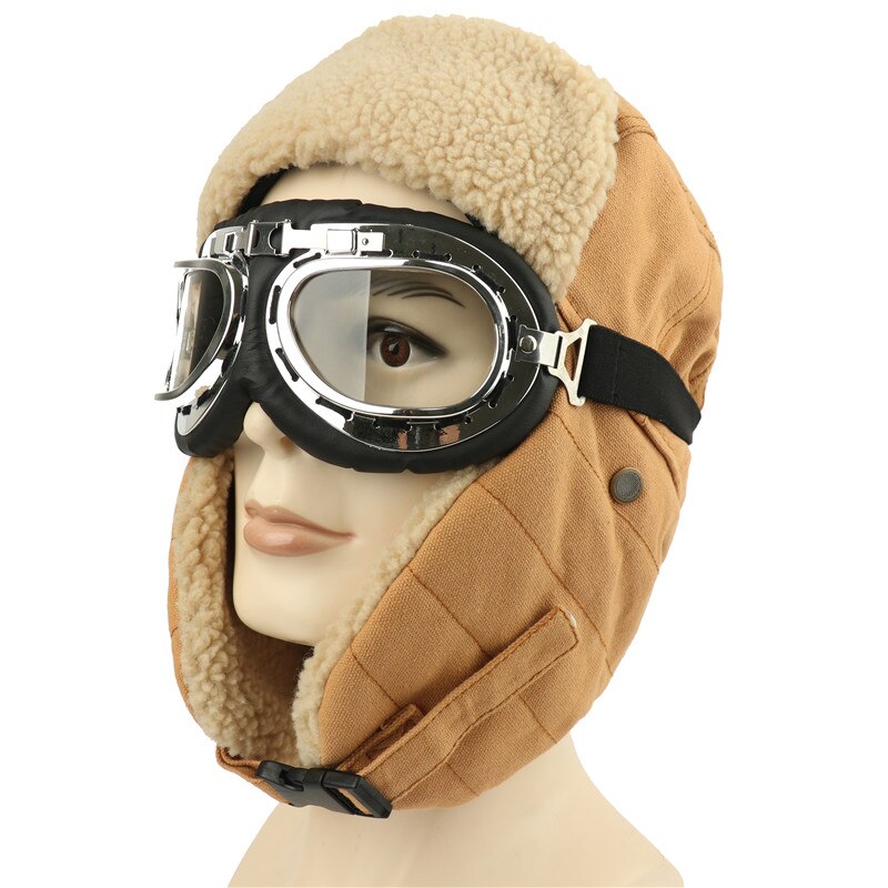 Winter Bomber Hats Earflap Russian Ushanka with Goggles Men Women's Trapper Pilot Hat Faux Berber Fleece Thermal Snow Caps