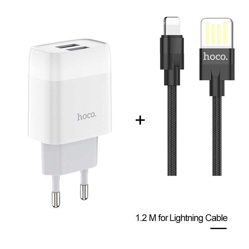 HOCO Dual USB Ladegerät Ladegerät 5V 2,4 A Eu-stecker Tragbare für iPhone 11 Pro Samsung Xiaomi redmi hinweis 8 Lade Doppel Adapter: Black forApple cable