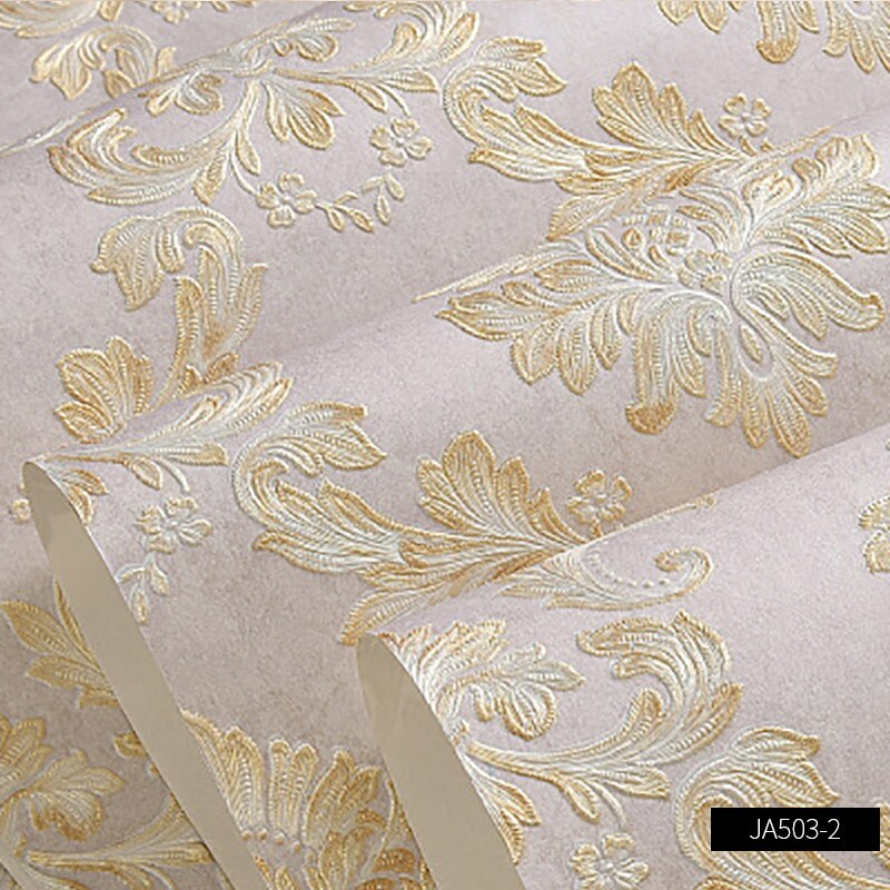 Papel tapiz 3D de Damasco en relieve fino, clásico europeo, papel tapiz de fondo de sala de estar para dormitorio, W201: JA503-2 / 3mx53cm