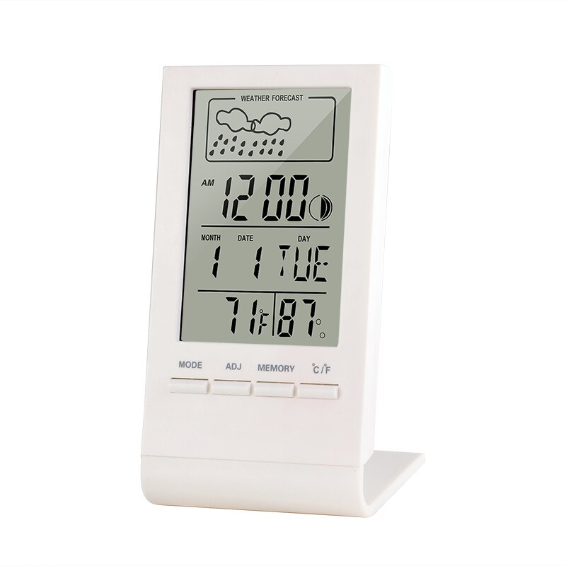 Digitale Lcd Indoor Thermometer Hygrometer Wekker Kalender Weerstation Bureauklok Temperatuur-vochtigheidsmeter Barometer: White