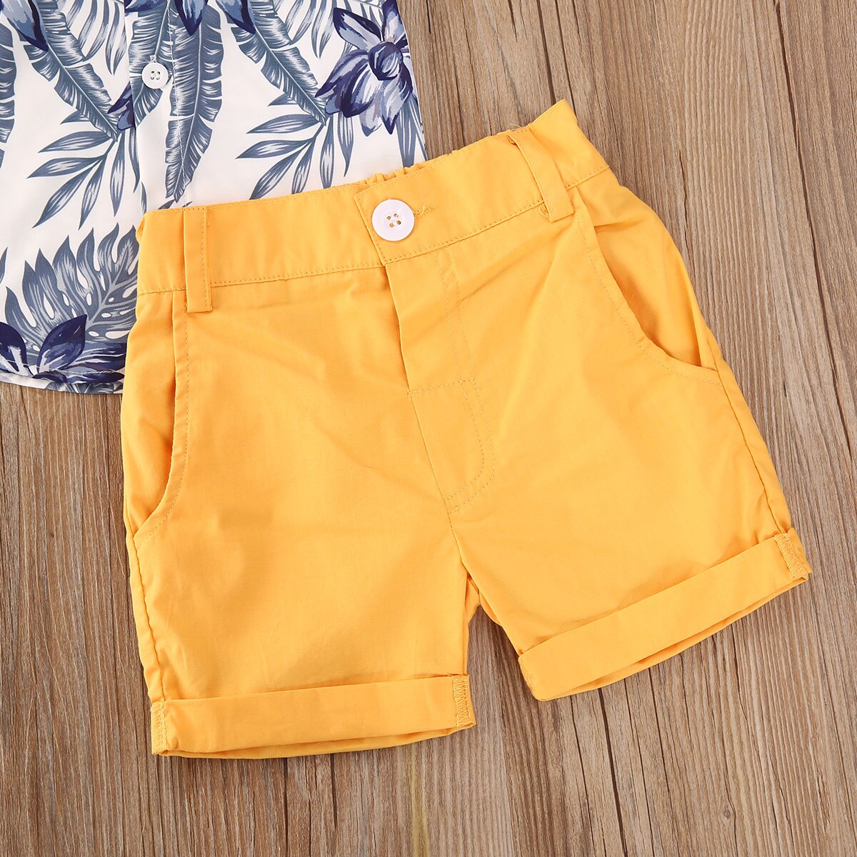 Emmababy 1-5Y Summer Toddler Baby Boys Clothes Sets Floral Short Sleeve Shirts Tops+Solid Shorts 2pcs Outfits