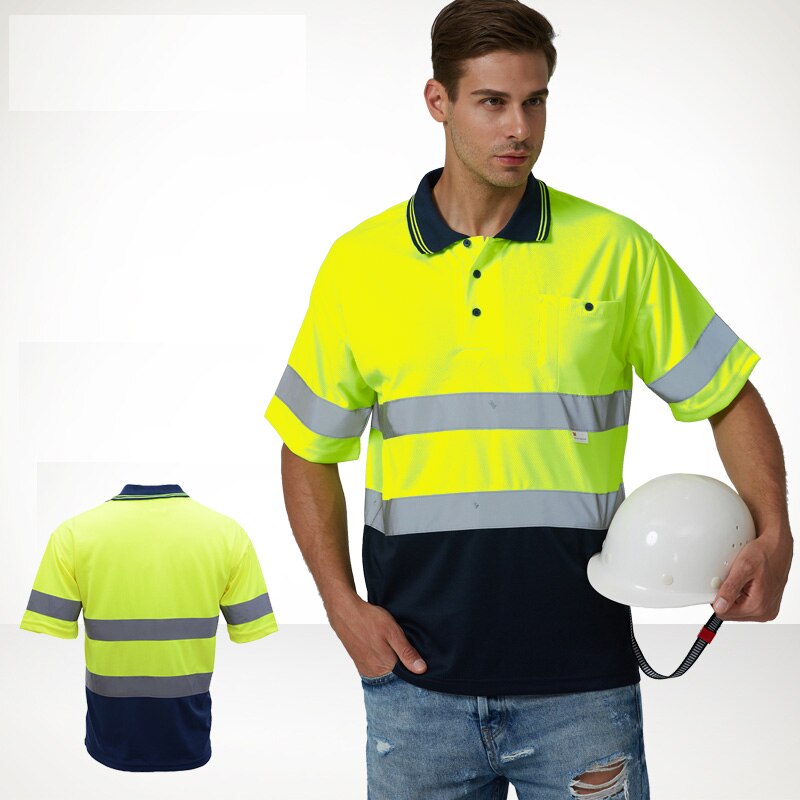 Mænds skjorte med høj synlighed 2 toner korte ærmer sikkerhed reflekterende arbejde skjorter sommerarbejde slidfri