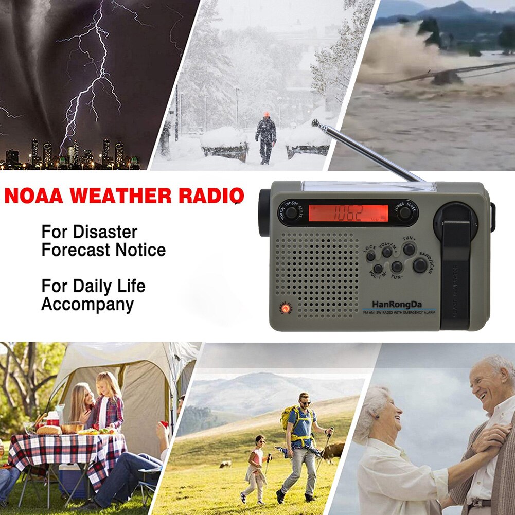 HRD900 Multifunctional Full Band Solar Powered AM/FM/SW Weather Radio Emergency LED Flashlight Lamp Power Bank