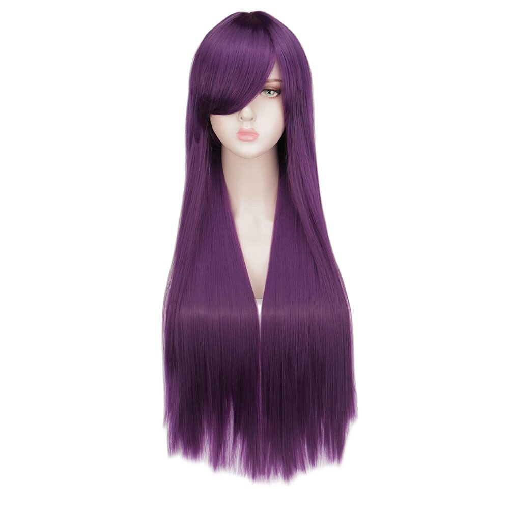 QQXCAIW Long Straight Cosplay Wig Women Costume Party Black Red Ombre Heat Resistant Synthetic Hair Wigs: dark purple