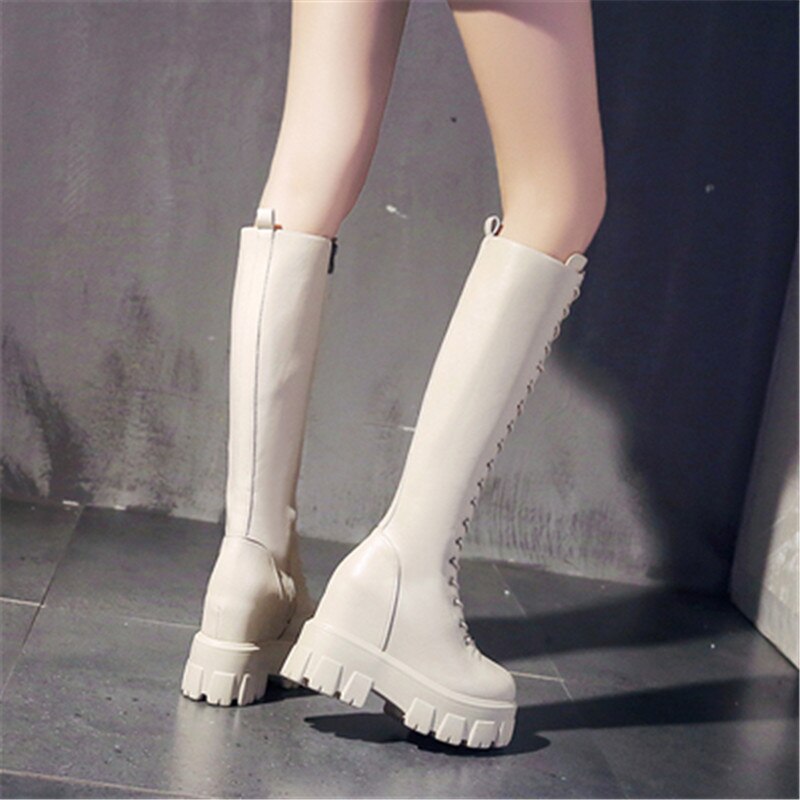 chunky platform pu Leather Knee High Boots Women R... – Vicedeal
