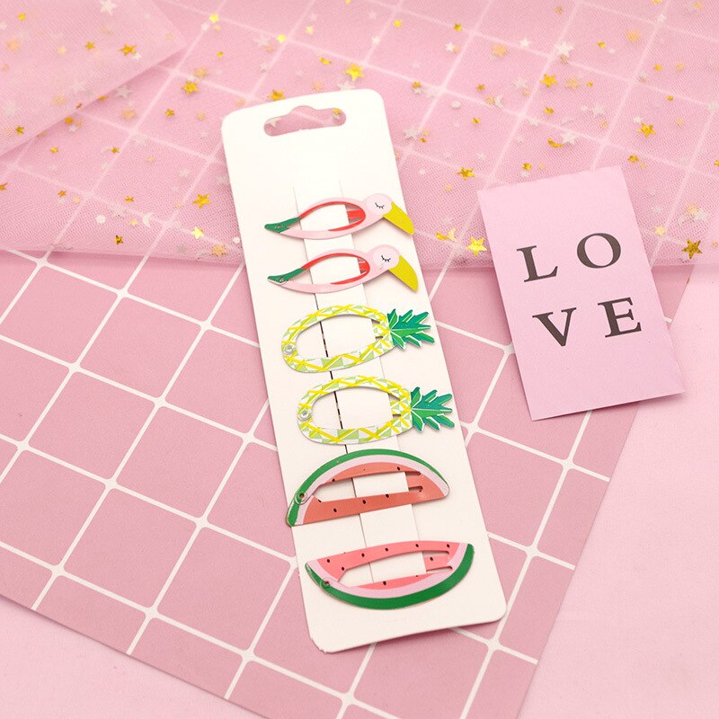 Accessoires pour cheveux 6 pièces/ensemble | Nouveaux accessoires pour enfants, couvre-chef ananas Fruit épingles à cheveux dessin animé sirène cheval arc-en-ciel, pince pour filles: Menthe