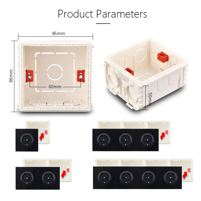 Avoir Interne Mount Box Verstelbare Montage Doos 86Mm * 86Mm Soort Wandschakelaar Socket Installatie Cassette Box Bedrading terug Doos