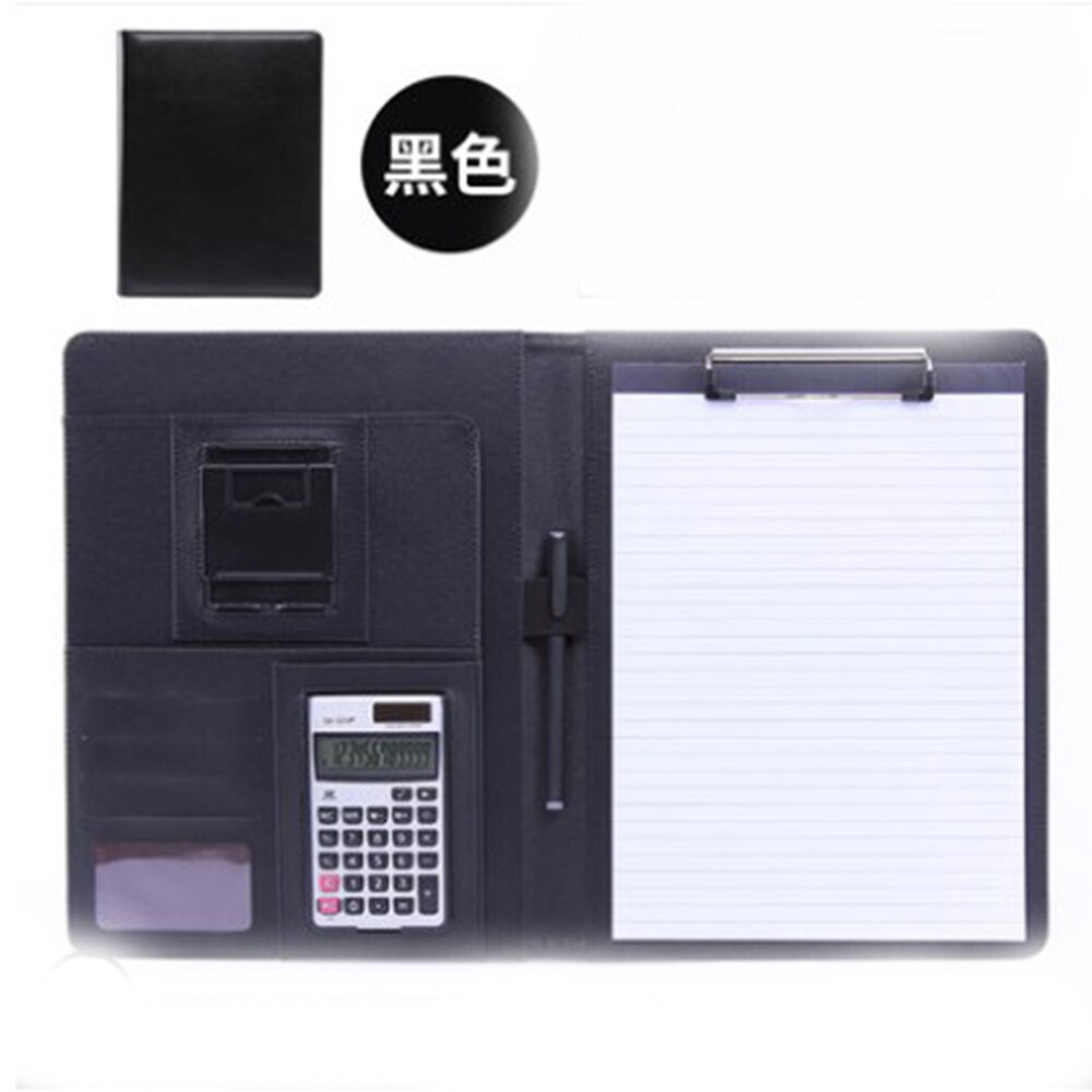 Multifunctional Padfolio Business Zippered Padfolio Folder Document Case Organizer Leather A4 PU Portfolio Memo Pad: Black