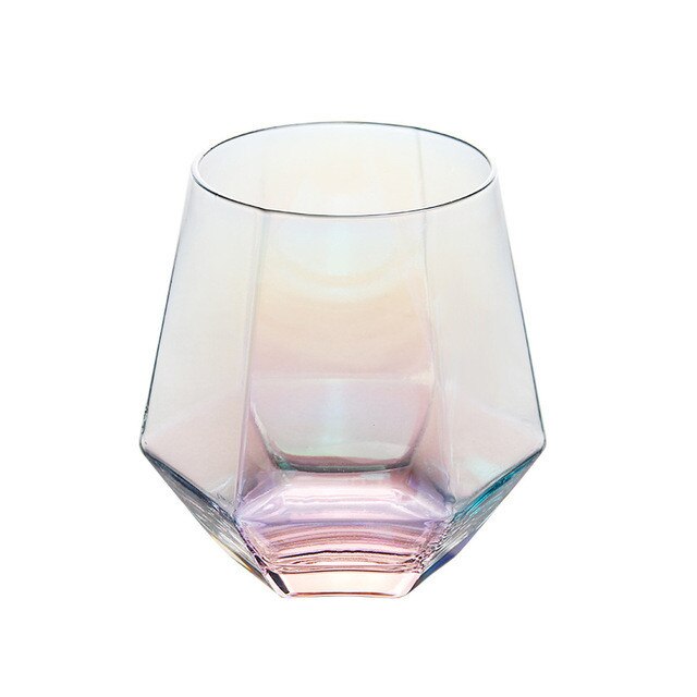 Diamond Hexagonal Transparent Glass Whiskey Cocktail Beer Glass Thick Base Household Water Glass Cup for Coffee Milk Tea: multicolor / 4pcs