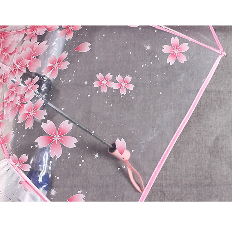 Japanese Cherry Blossom Transparent Umbrella Plastic Girl Female Cute Flower Rain Umbrellas 3 Folding Women Clear Umbrella Small
