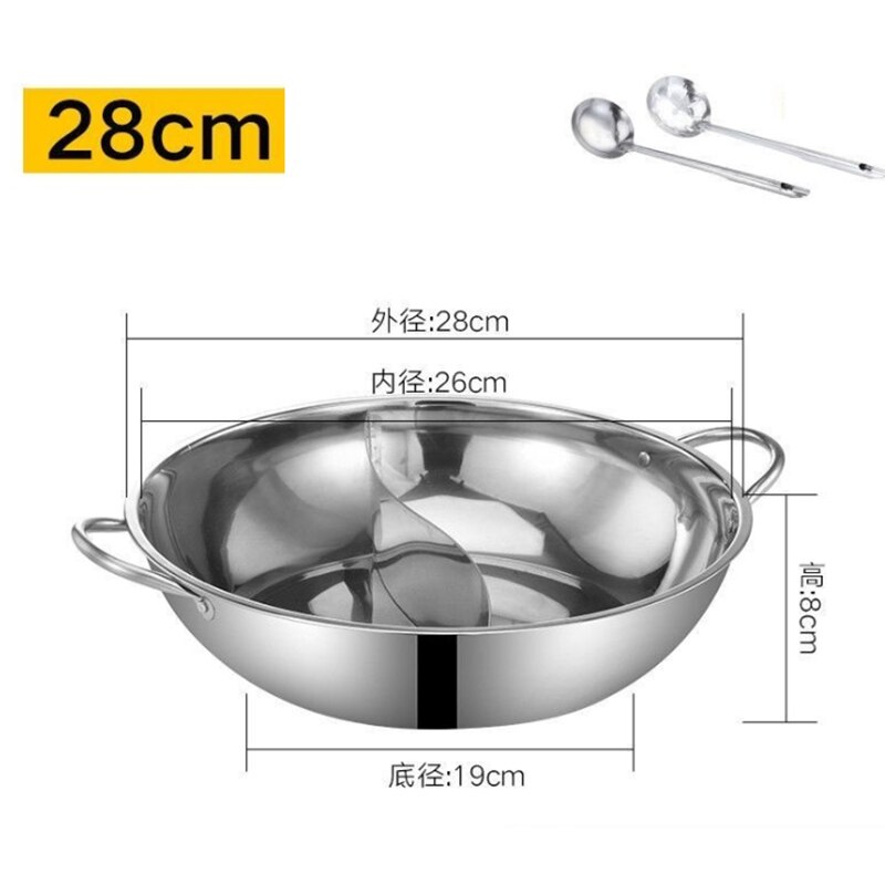 Roestvrij Stalen Pot Hotpot Inductie Fornuis Gasfornuis Compatibel Pot Huis Keuken Kookgerei Soep Kookpot Twin Verdeeld: 28cm